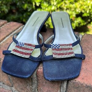Valerie Stevens Red, white & Blue flag kitten Heels w/Rhinestone Embellishments